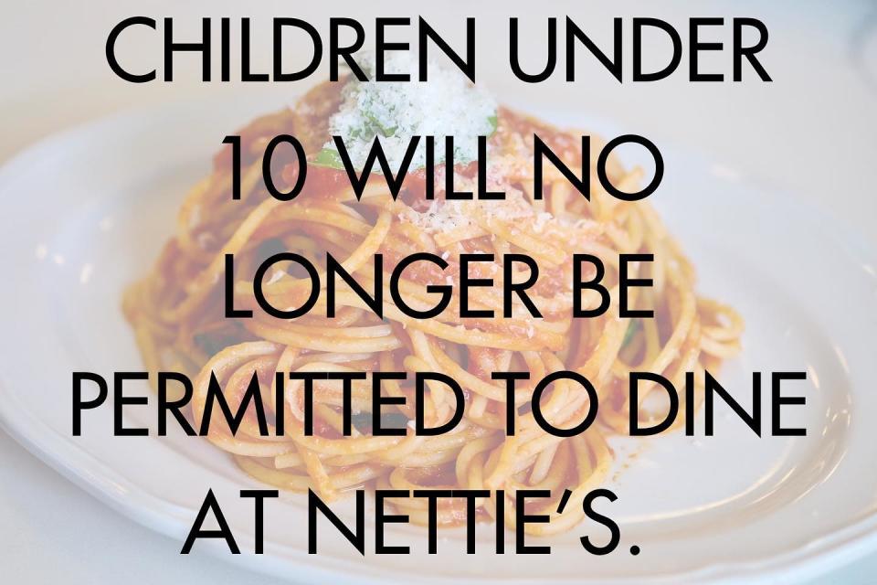 Nettie's House of Spaghetti made waves online with their decision to ban guests under 10. Image via Facebook.com/netties.house.of.spaghetti.