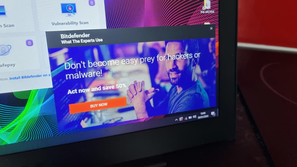 A Bitdefender free advertising pop-up