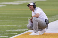 Missouri head coach Eliah Drinkwitz watches his team during the first quarter of an NCAA college football game against Middle Tennessee, Saturday, Sept. 9, 2023, in Columbia, Mo. (AP Photo/L.G. Patterson)