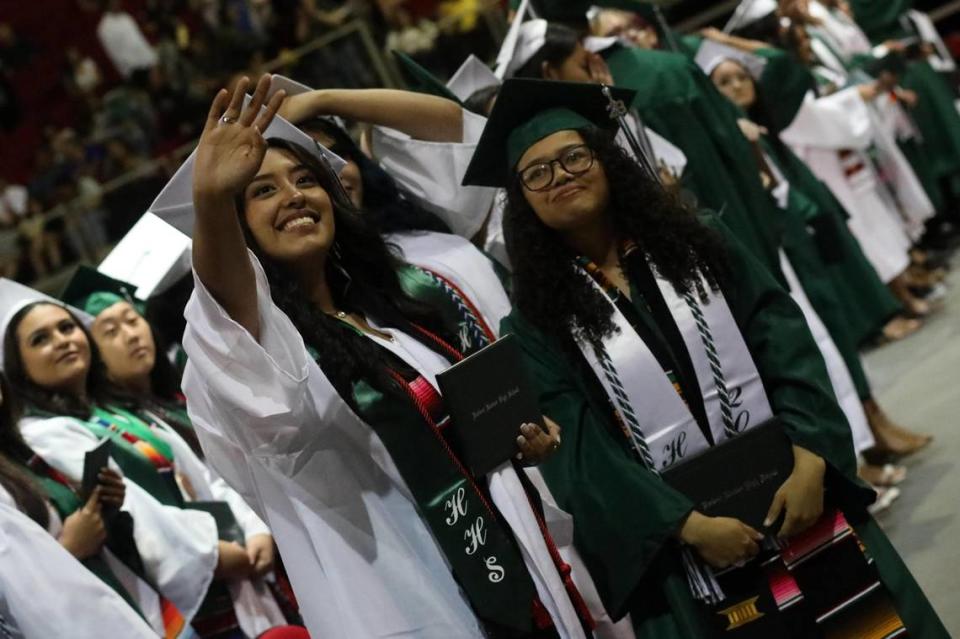 A group of graduates during the Hoover High graduation ceremony held at the Save Mart Center on June 6, 2023.