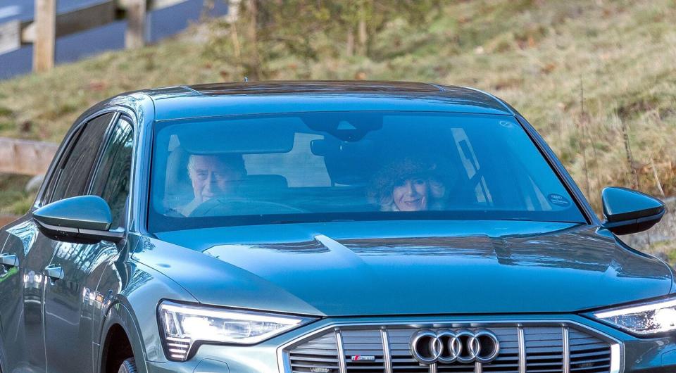 King Charles III and the Queen Consort arrive at Crathie Kirk, near Balmoral, to attend a Sunday church service