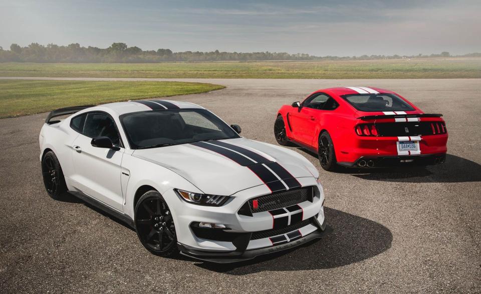 <p>The flat-plane crank in the <a href="https://www.caranddriver.com/ford/mustang-shelby-gt350-gt350r" rel="nofollow noopener" target="_blank" data-ylk="slk:Ford Mustang Shelby GT350;elm:context_link;itc:0;sec:content-canvas" class="link ">Ford Mustang Shelby GT350</a>'s 526-horsepower V-8 sang to us, but as the song goes, only the good die young. It dies a decorated two-time <a href="https://www.caranddriver.com/features/a15105644/ford-mustang-shelby-gt350-gt350r-2016-10best-cars-feature/" rel="nofollow noopener" target="_blank" data-ylk="slk:10Best winner;elm:context_link;itc:0;sec:content-canvas" class="link ">10Best winner</a>, winner of a <a href="https://www.caranddriver.com/reviews/comparison-test/a29233714/2020-toyota-supra-vs-bmw-m2-vs-ford-mustang-shelby-gt350-vs-porsche-718-cayman/" rel="nofollow noopener" target="_blank" data-ylk="slk:four-car comparison;elm:context_link;itc:0;sec:content-canvas" class="link ">four-car comparison</a> test against three of the most fun cars to drive today, and received much praise during our <a href="https://www.caranddriver.com/reviews/a23083757/2017-ford-mustang-shelby-gt350-reliability-update-3/" rel="nofollow noopener" target="_blank" data-ylk="slk:40,000-mile long-term test;elm:context_link;itc:0;sec:content-canvas" class="link ">40,000-mile long-term test</a>. Ford <a href="https://www.caranddriver.com/news/a34226316/ford-mustang-shelby-gt350-gt350r-dead/" rel="nofollow noopener" target="_blank" data-ylk="slk:announced in the fall of 2020 that it would end production;elm:context_link;itc:0;sec:content-canvas" class="link ">announced in the fall of 2020 that it would end production</a> of both the <a href="https://www.caranddriver.com/ford/mustang-shelby-gt350-gt350r" rel="nofollow noopener" target="_blank" data-ylk="slk:GT350 and track-focused GT350R;elm:context_link;itc:0;sec:content-canvas" class="link ">GT350 and track-focused GT350R</a> while shifting its focus to its 760-hp supercharged <a href="https://www.caranddriver.com/ford/mustang-shelby-gt500" rel="nofollow noopener" target="_blank" data-ylk="slk:GT500;elm:context_link;itc:0;sec:content-canvas" class="link ">GT500</a>. Unfortunately this marks the end of the manual-transmission Ford Mustang Shelby. We hate to see it go, but we love hearing it drive away. </p>