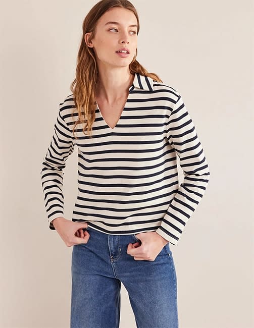 Boden Stripe Collar Top