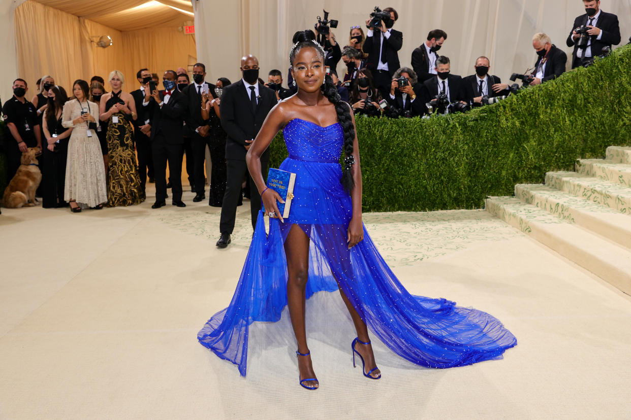 Amanda Gorman arrives at the 2021 Met Gala resembling the Statue of Liberty. (Photo by Theo Wargo/Getty Images)