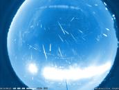 Huntsville all sky camera's meteor view on Aug. 12-13, with a bright full moon "smear" at the bottom. <a href="http://www.nasa.gov/topics/solarsystem/features/watchtheskies/2011perseids.html" rel="nofollow noopener" target="_blank" data-ylk="slk:(NASA/MSFC/Meteoroid Environment Office);elm:context_link;itc:0;sec:content-canvas" class="link ">(NASA/MSFC/Meteoroid Environment Office)</a>