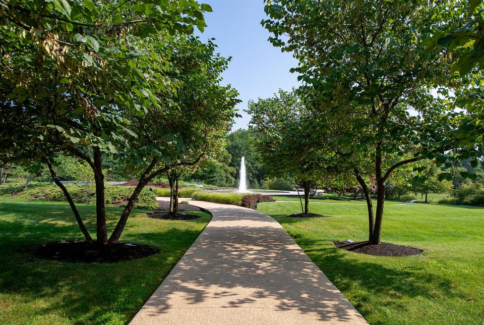 Path to the fountains at the Garden of Reflection in Lower Makefield  on Thursday, Aug. 26, 2021.