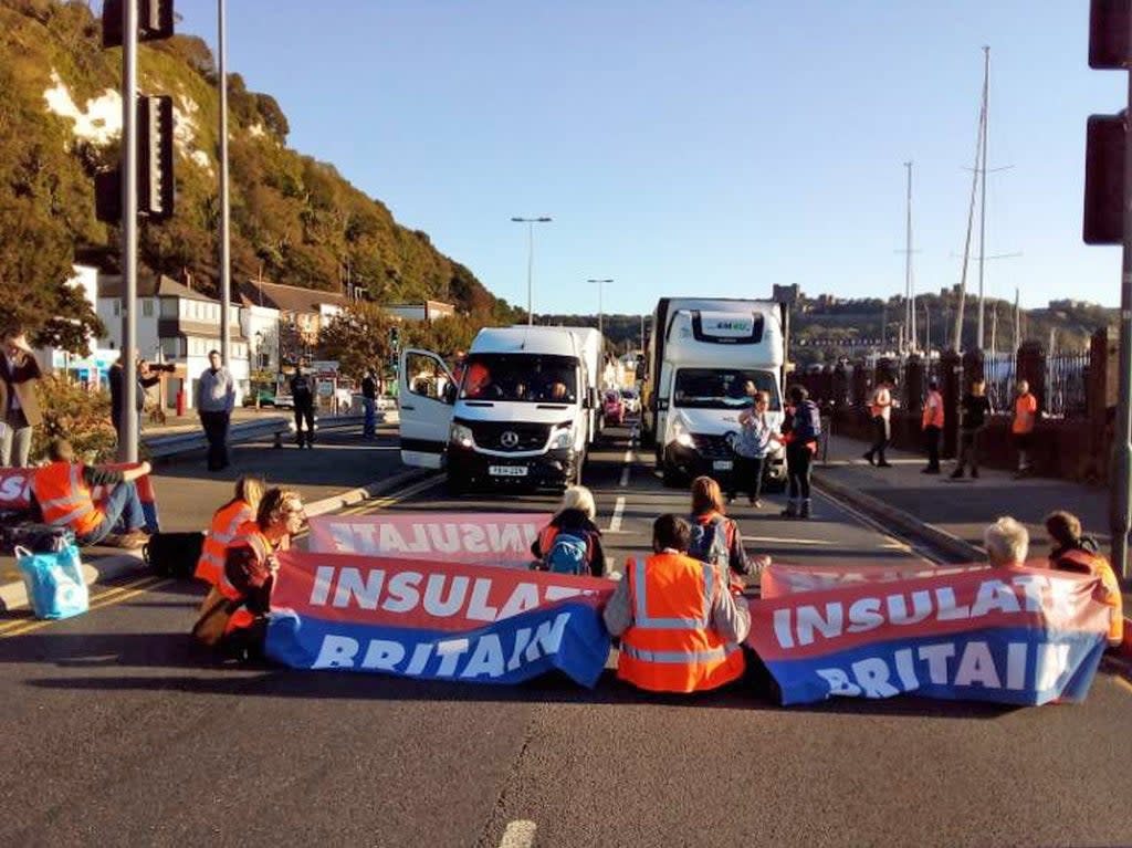 Insulate Britain protesters block the A20 which provides access to the Port of Dover in Kent (Insulate Britain)