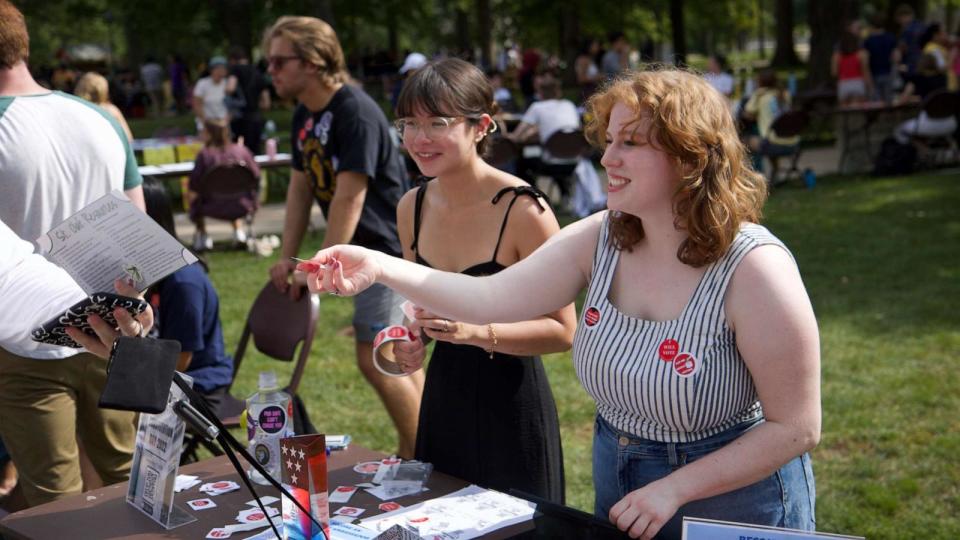 PHOTO: Ambassadors make certain the student body is aware of voter accessibility by raising voter visibility with stickers, online instructional materials, and even a polling place on campus. (St. Olaf College)