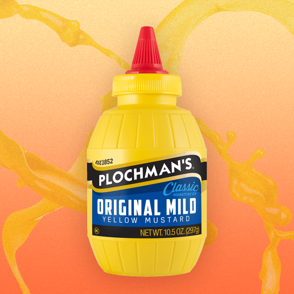 Mustard on fun background (Plochman)