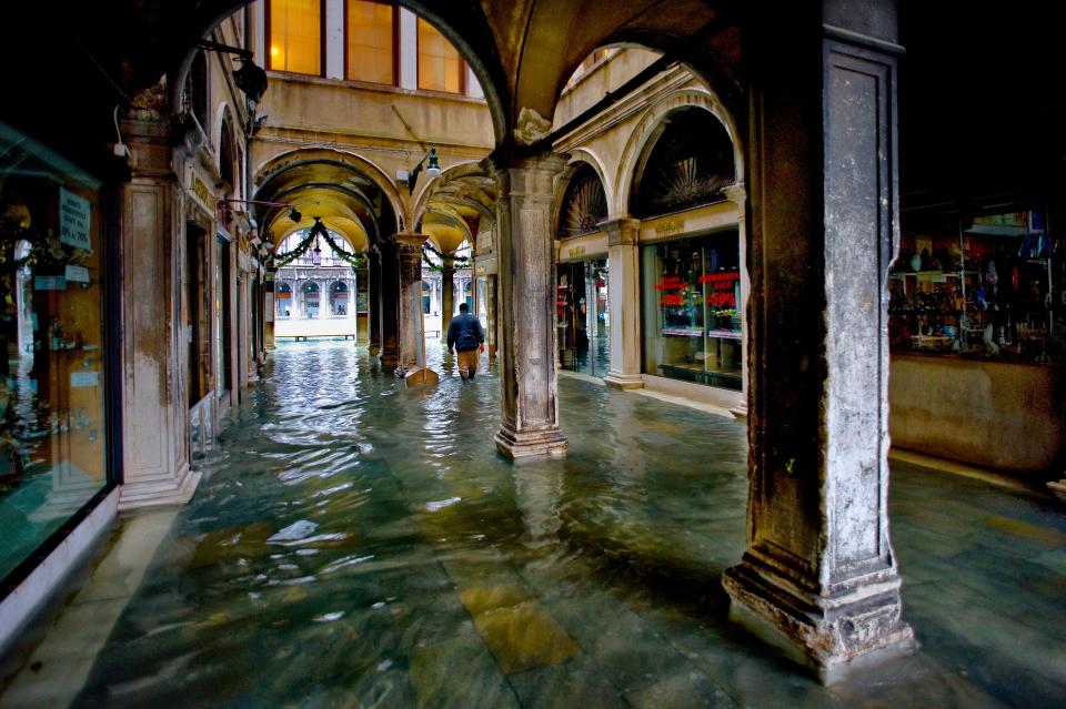Flooding at St. Mark's Square, which the city closed this week.