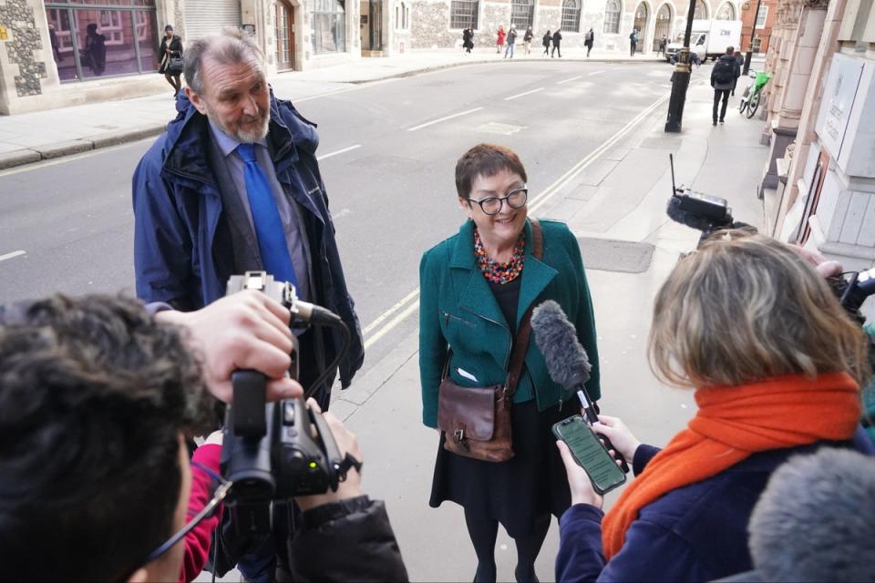Kevin Courtney (left) and Mary Bousted, joint general secretaries of the National Education Union (NEU) speak to the media outside the Department of Education in London on Monday (PA)