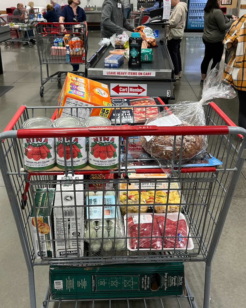 Costco cart in check out line.