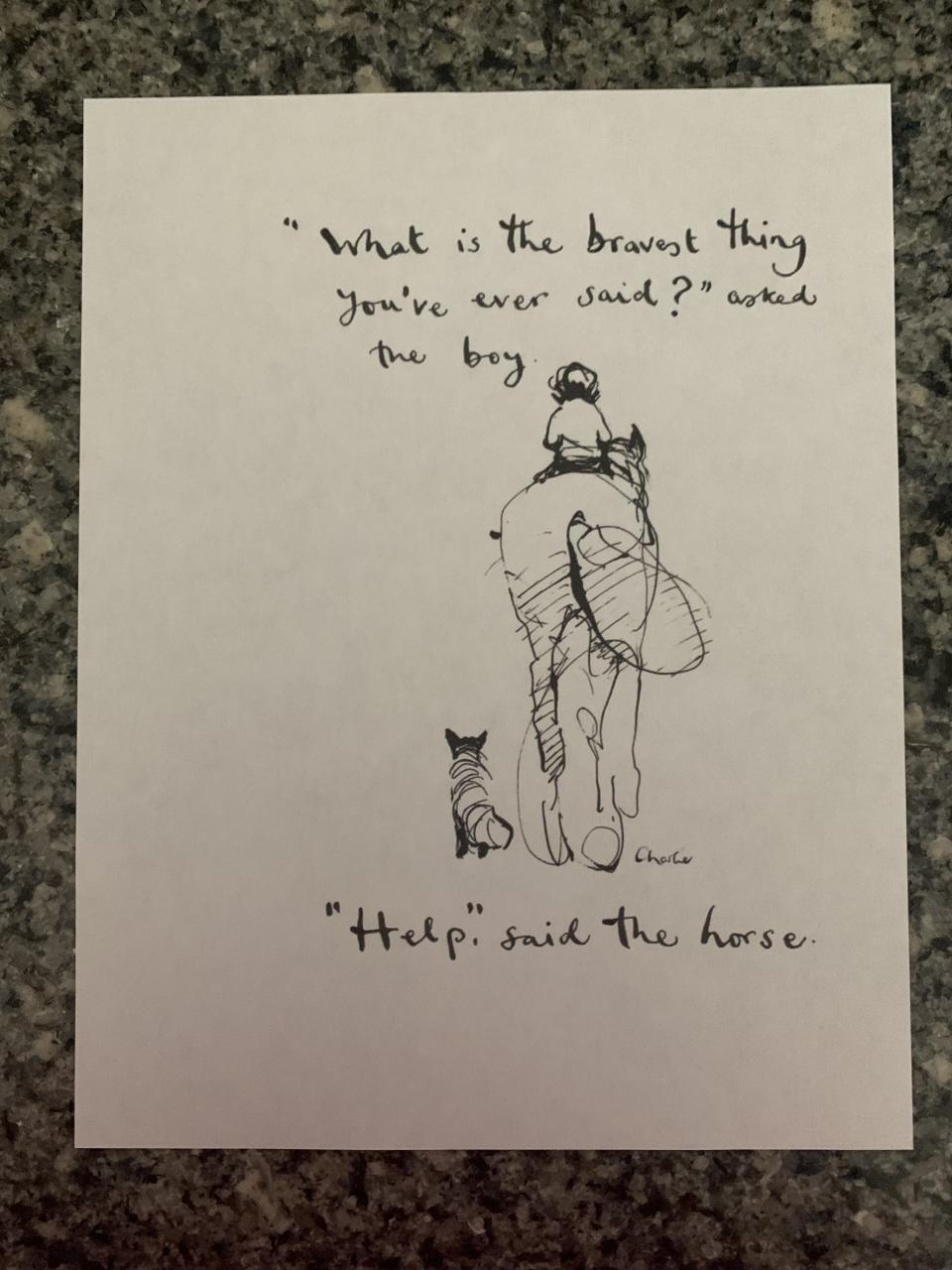 A page of wisdom taken from "The Boy, The Mole, The Fox, and The Horse."