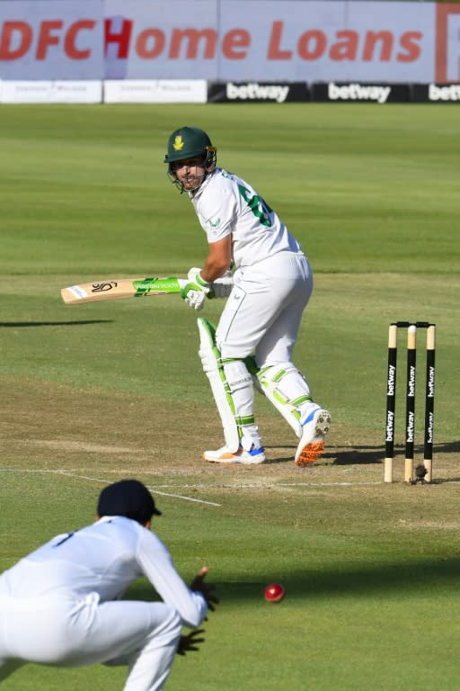 South Africa captain Dean Elgar made just three before edging Jasprit Bumrah to slip (AFP/RODGER BOSCH)