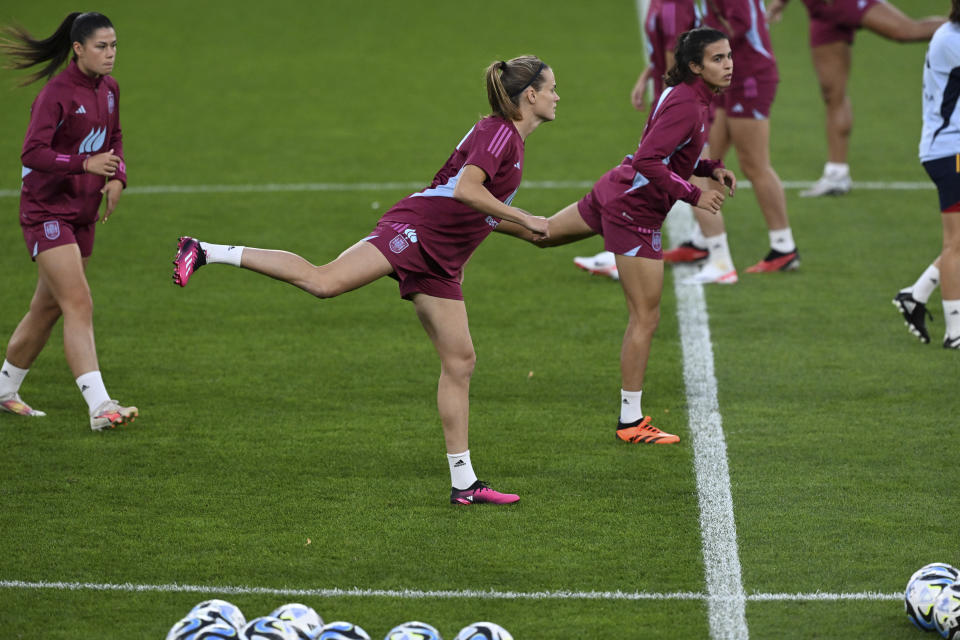 Irene Paredes of Spain's women's national soccer team during a training session in Gothenburg, Sweden, ahead of the UEFA Nations League soccer match against Sweden, Thursday, Sept. 21, 2023. (Bjorn Larsson Rosvall/TT News Agency via AP)