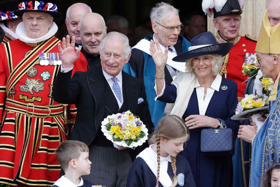 Chris Jackson/Getty Images King Charles III and Camilla, Queen Consort pose after the Royal Maundy service