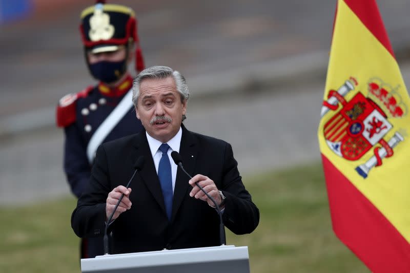 Argentina's President Fernandez and Spain's Prime Minister Sanchez hold a news conference in Buenos Aires