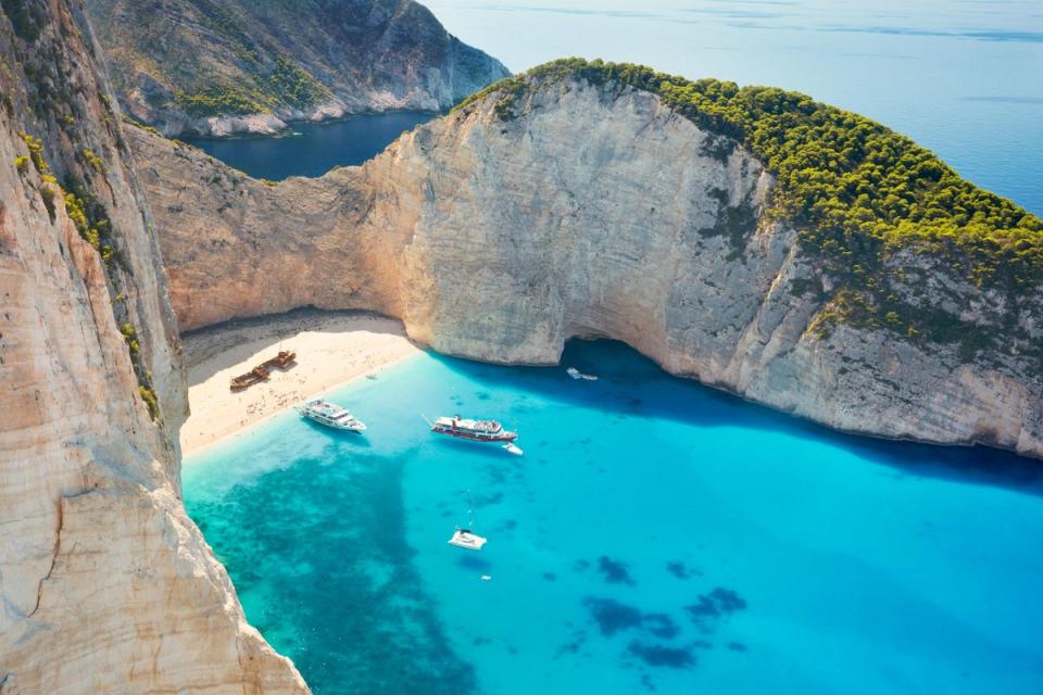Navagio Beach, or “Shipwreck Beach” is a stunning cove in the remote northwest of Zakynthos island (Alamy Stock Photo)