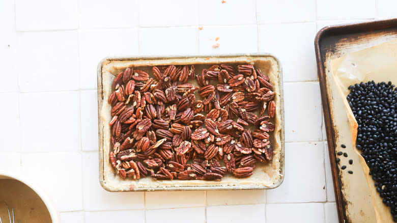 Baked dough with pecans