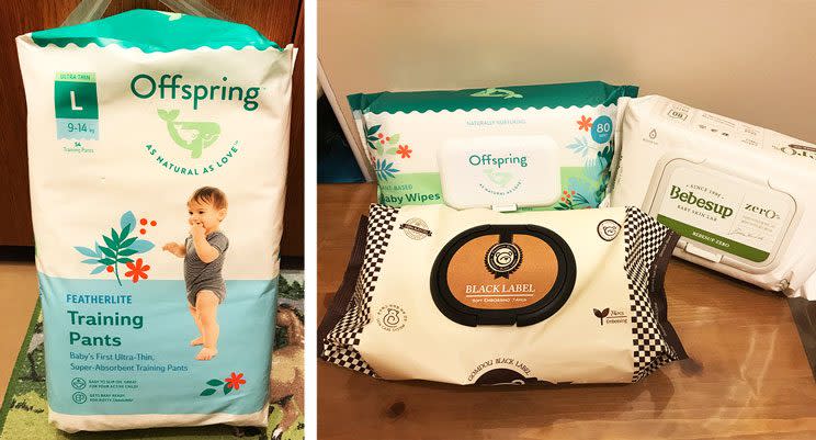 Left: Diapers bought online were cheaper. Right: Some of the best wipes around. Photos: Mummy and Daddy Daycare