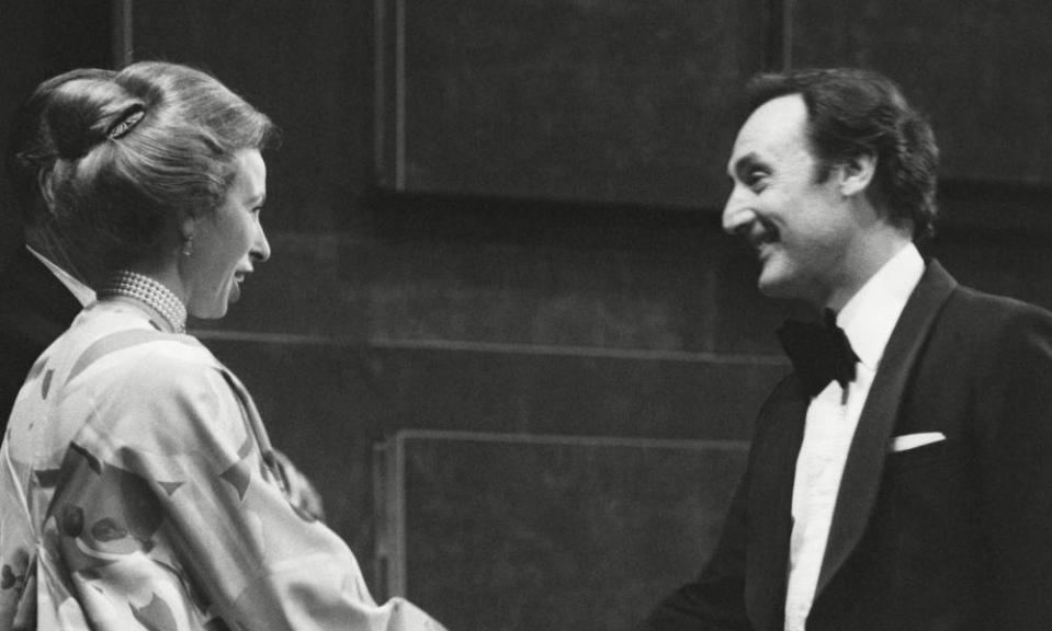 Sydney Lotterby accepting a Bafta award from Princess Anne in 1977.