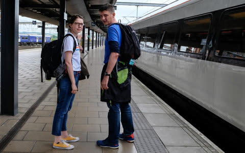 Vicki Pipe (L) and Geoff Marshall (R) at Leeds Station - Credit: Darren O'Brien/Guzelian