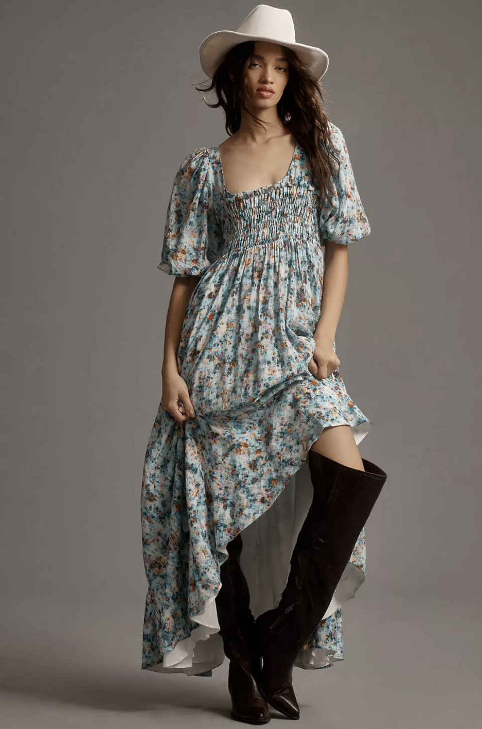 By Anthropologie Short-Sleeve Smocked Babydoll Midi Dress (Photo via Anthropologie)