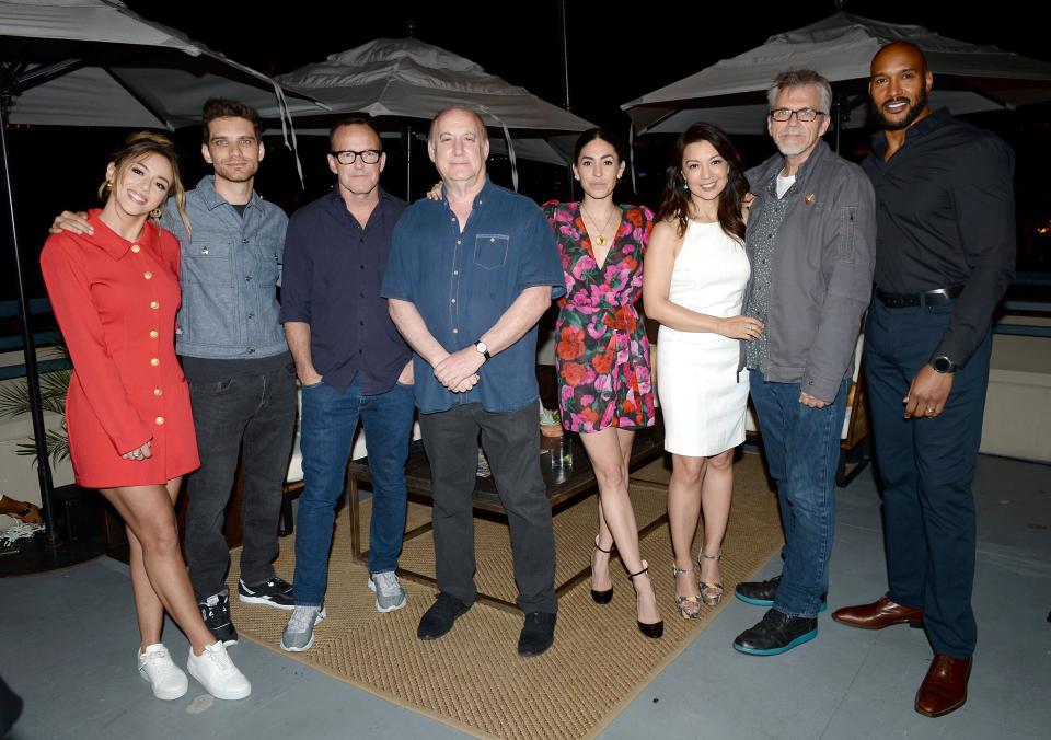 Chloe Bennet, Jeff Ward, Clark Gregg, Jeph Loeb, Natalia Cordova-Buckley, Ming-Na Wen, Jeff Bell, and Henry Simmons