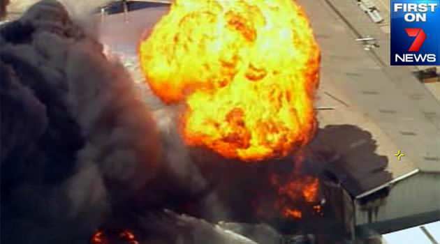 A massive explosion at a Revesby factory, captured by the 7News chopper captures.