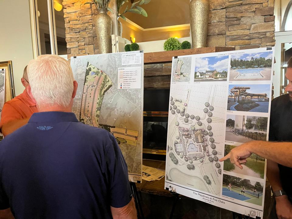 Residents were able to look at plans of The Meadows at Five Oaks seeking approval and annexation into Lebanon during a community meeting on July 17, 2024.