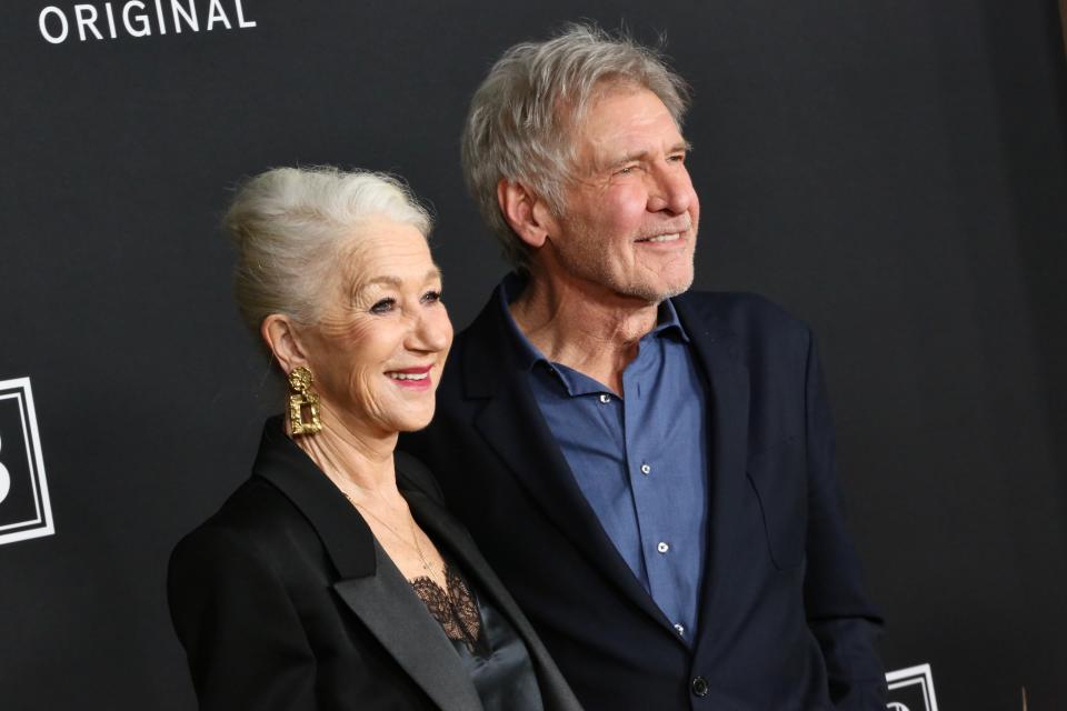 LOS ANGELES, CALIFORNIA - DECEMBER 02: Helen Mirren and Harrison Ford attend the Los Angeles Premiere Of Paramount+'s 