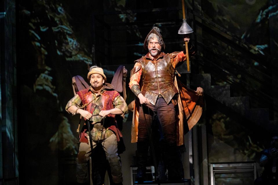 Aaron De Jesus as Sancho and Mauricio Martinez as Don Quixote in the Asolo Repertory Theatre production of “Man of La Mancha.”