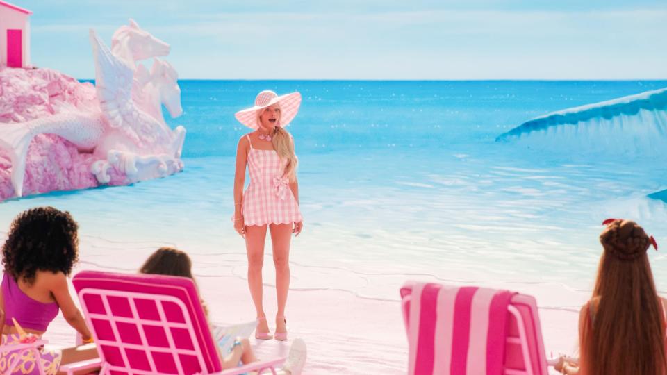 The opening beach scene in the Barbie film