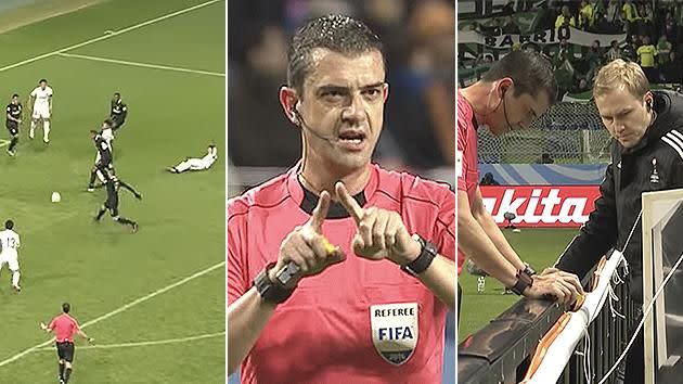 The Hungarian referee awarded the penalty more than a minute after the incident. Pic: YouTube/FIFA