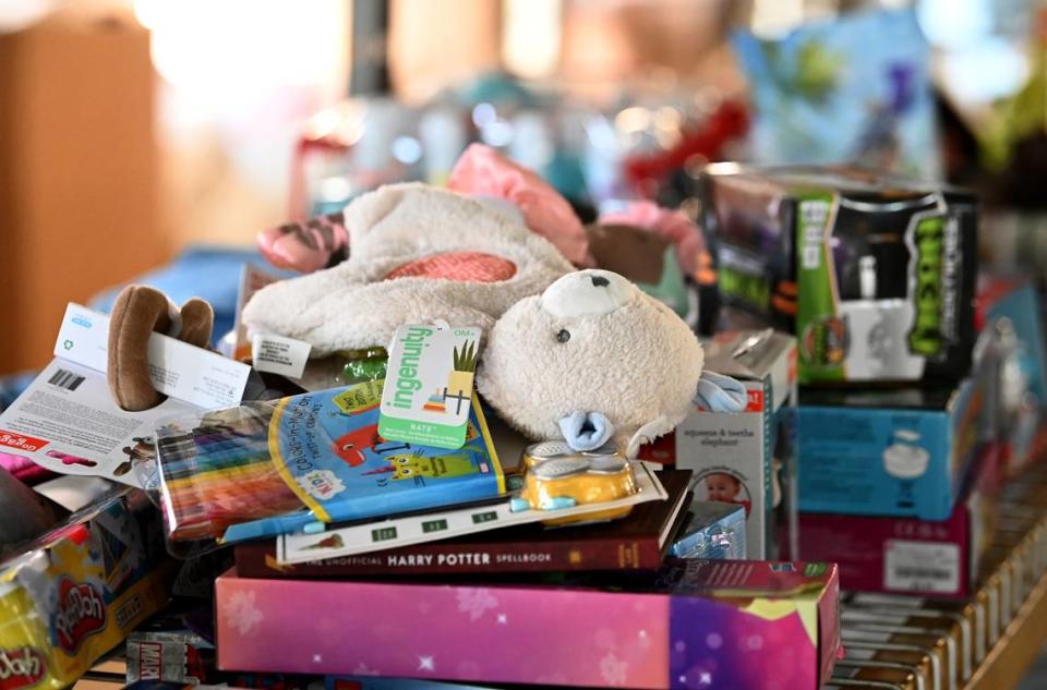 The Salvation Army of Greater Charlotte’s annual Angel Tree program has begun. The program provides toys for children in need. On Tuesday, November 10, 2023 the Salvation Army Women’s Auxiliary group met for a stocking-stuffing event. JEFF SINER/jsiner@charlotteobserver.com