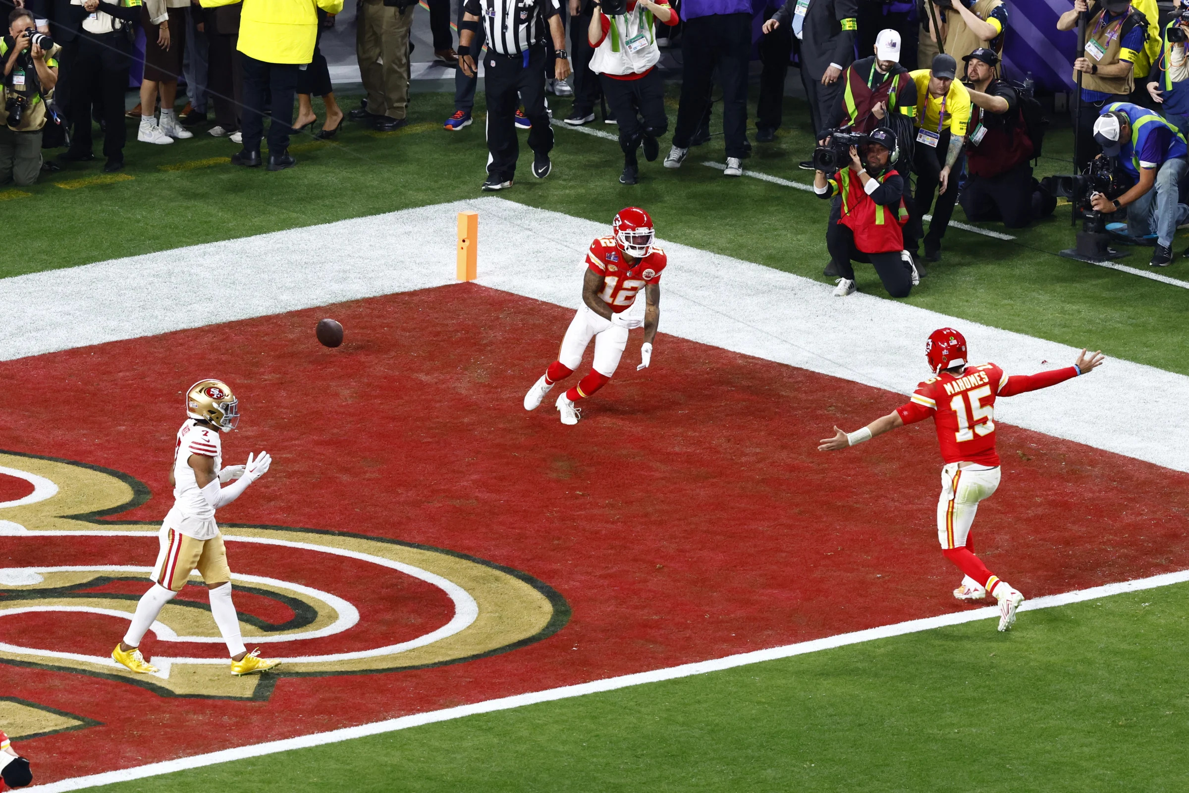 Mecole Hardman didn't realize the Chiefs had won the Super Bowl with his late touchdown in overtime. (Jeff Speer/Icon Sportswire via Getty Images)