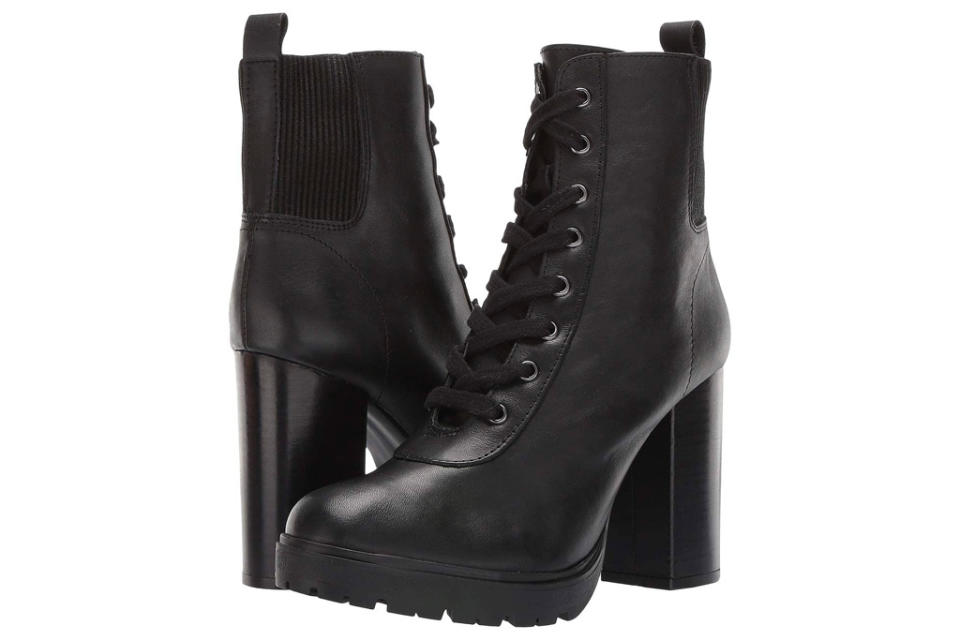 boots, combat boots, lace up, heeled, platform, black, steve madden