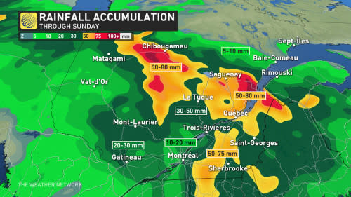 quebec rainfall through sunday