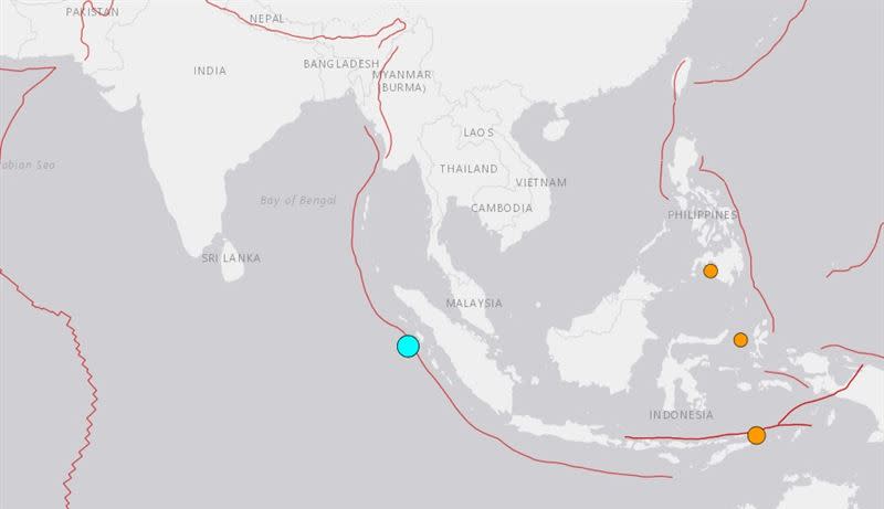 印尼外海發生強震，當地已發布海嘯警報。（圖／翻攝自USGS）