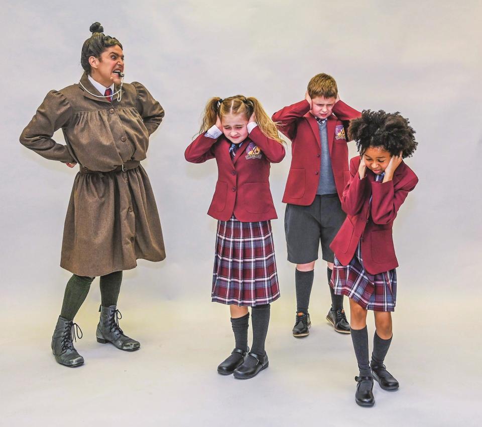 From left, Matthew Alvin Brown appears as Trunchbull, Cassie Magrath as Matilda, Miller Dick as Bruce and Shawntel Black as Lavender in a promotional photo for Lyric Theatre of Oklahoma's production of the musical "Matilda." Performances are June 21-26 at the Civic Center Music Hall.