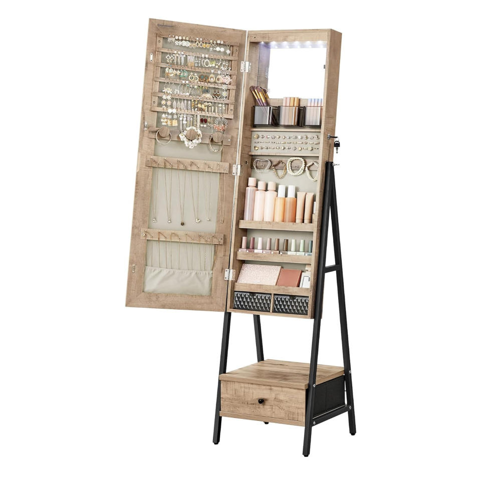 SONGMICS LED Standing Full-Length Mirror Jewelry Cabinet