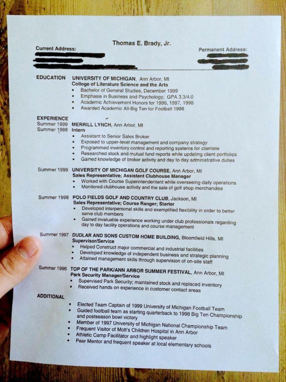 tom brady resume