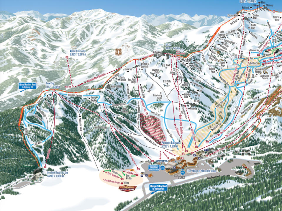 Resort Chair is the furthest lift to the left. Map courtesy of Palisades Tahoe.