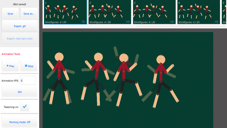 Users can add background colors and multiple stick figures to any animation in Stick Nodes