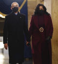 Former President Barack Obama and Michelle Obama arrive in the Crypt of the US Capitol for President-elect Joe Biden's inauguration ceremony on Wednesday, Jan. 20, 2021 in Washington. (Jim Lo Scalzo (Jim Lo Scalzo/Pool Photo via AP)