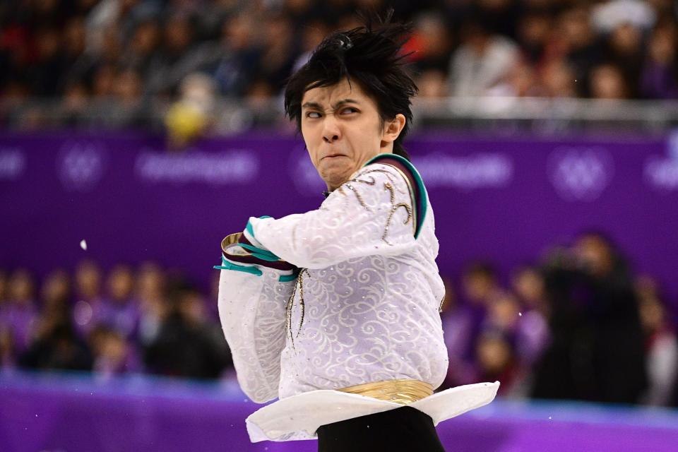 <p>Japan’s Yuzuru Hanyu competes in the men’s single skating free skating of the figure skating event during the Pyeongchang 2018 Winter Olympic Games at the Gangneung Ice Arena in Gangneung on February 17, 2018. / AFP PHOTO / Roberto SCHMIDT </p>