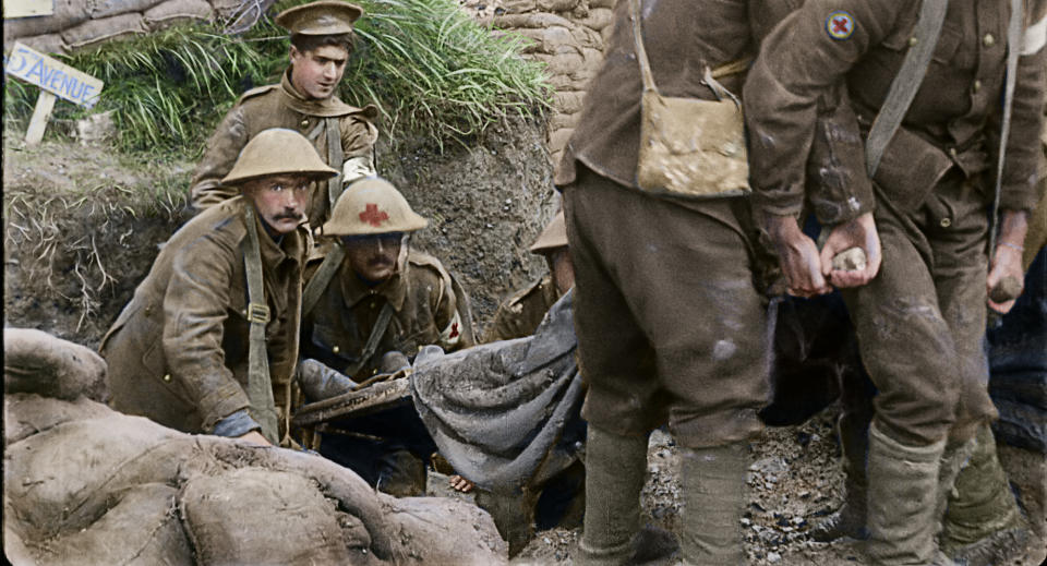 This image released by Warner Bros. Entertainment shows a scene from the WWI documentary "They Shall Not Grow Old," directed by Peter Jackson. (Warner Bros. Entertainment via AP)