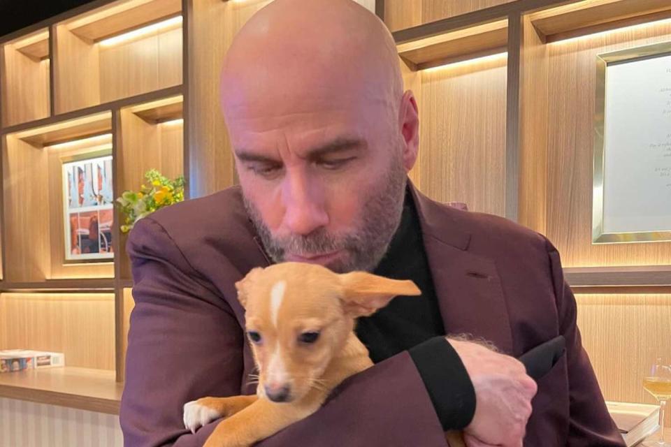 <p>John Travolta/Instagram</p> John Travolta and his dog Peanut