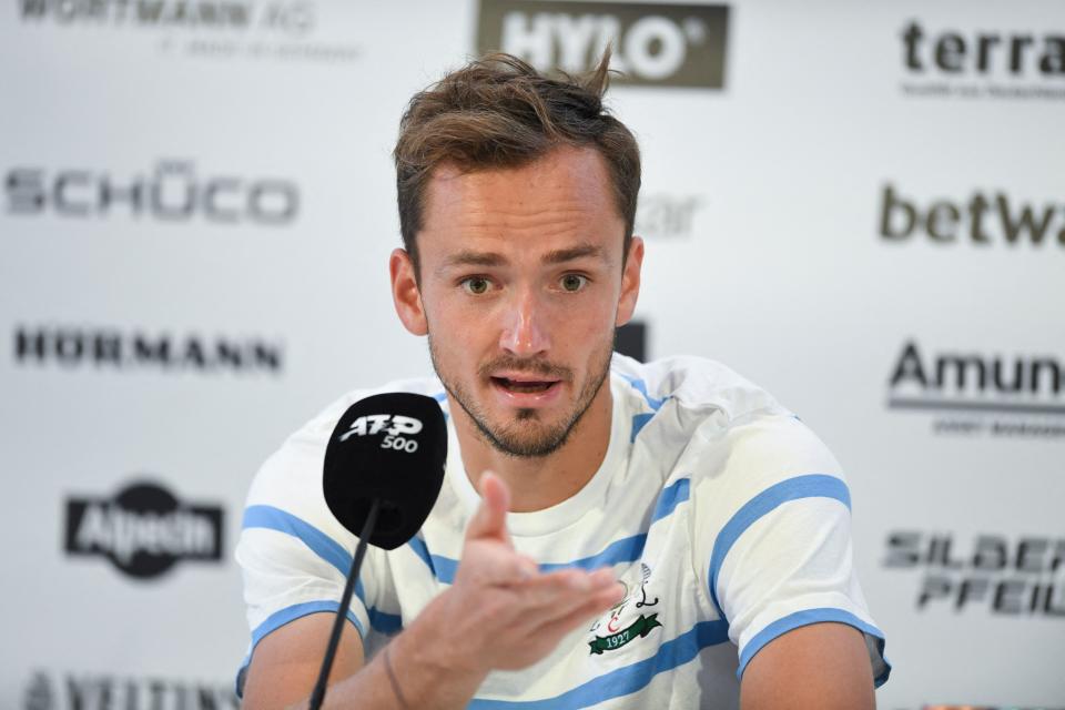 Daniil Medvedev (pictured) speaking at a Halle press conference.