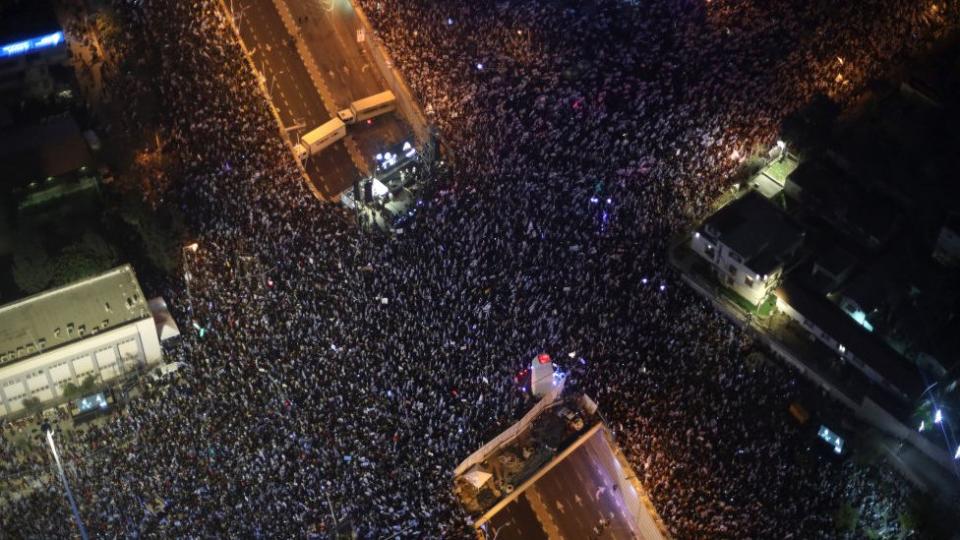 Vista aérea de las masivas protestas del pasado sábado.